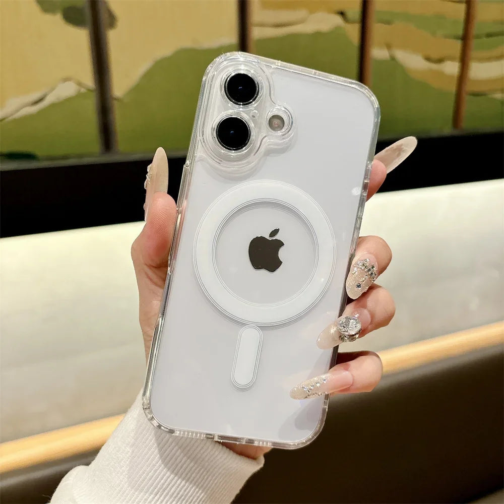 Luxury for Magsafe Magnetic Phone Case for iPhone 17 Pro Max 17 Air 16 Pro 15 14 13 12 11 Transparent Shockproof Protect Cover
