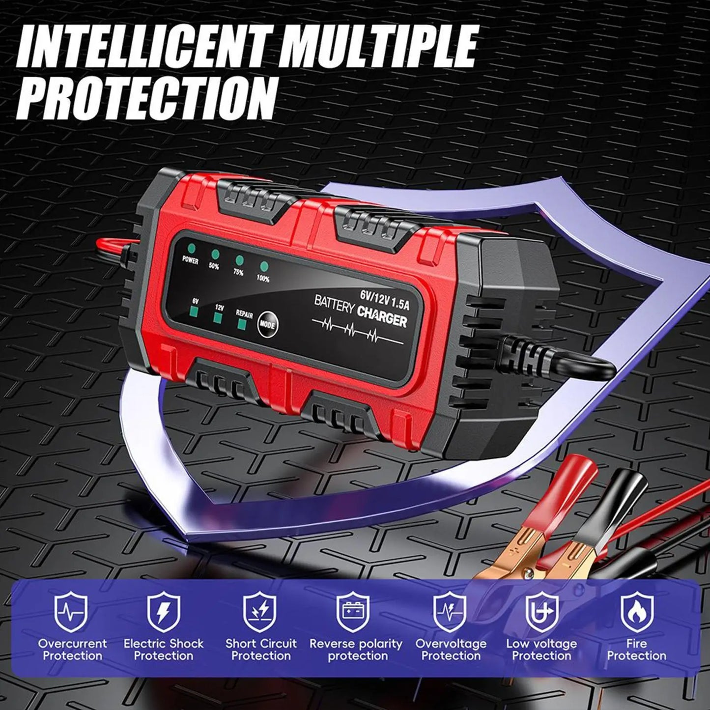 Motorcycle Battery Charger 6V/12V Auto Charging Maintainer Trickle Charger for Car Battery for Boat RV Truck Lawn Mower Golf