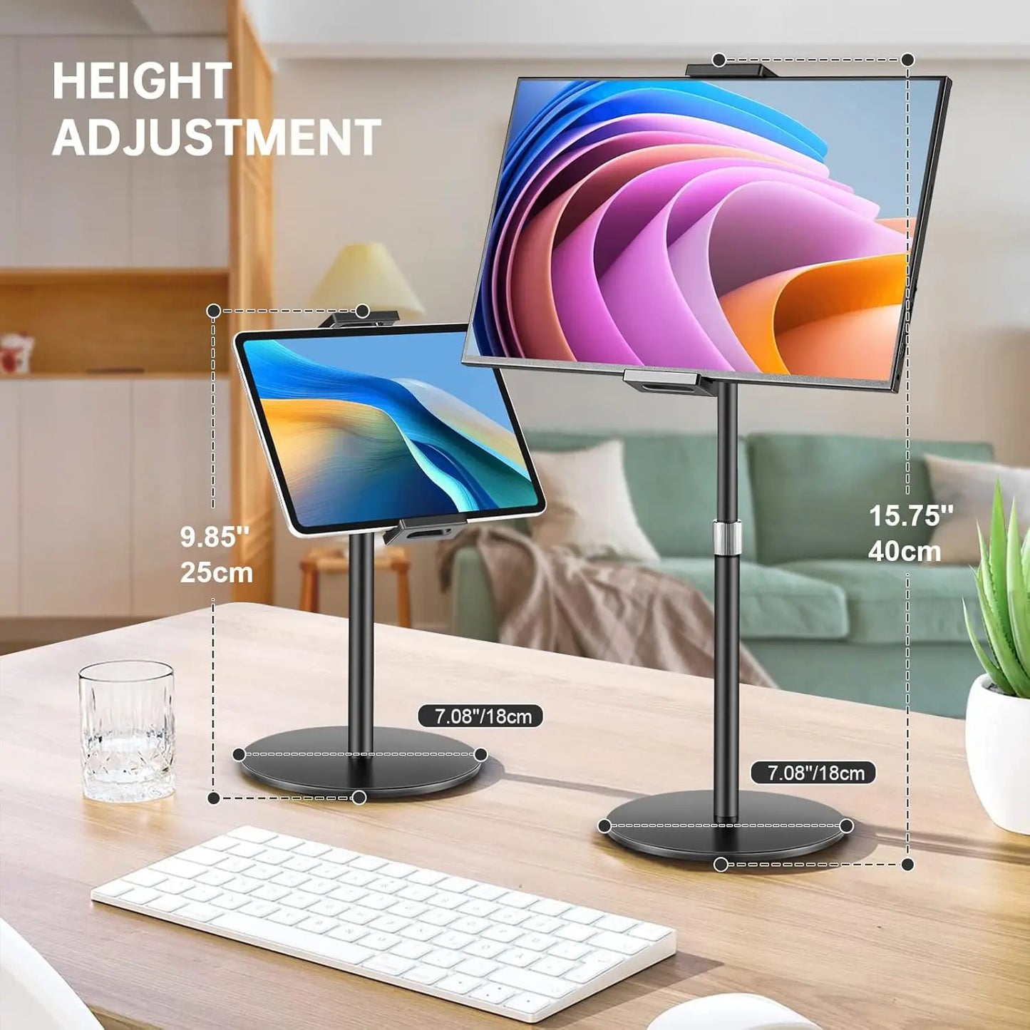 Tablet Stand Holder for iPad Portable Monitor Desk Stand Adjustable Height Heavy Base Tablet Bracket for Screen Kindle Display