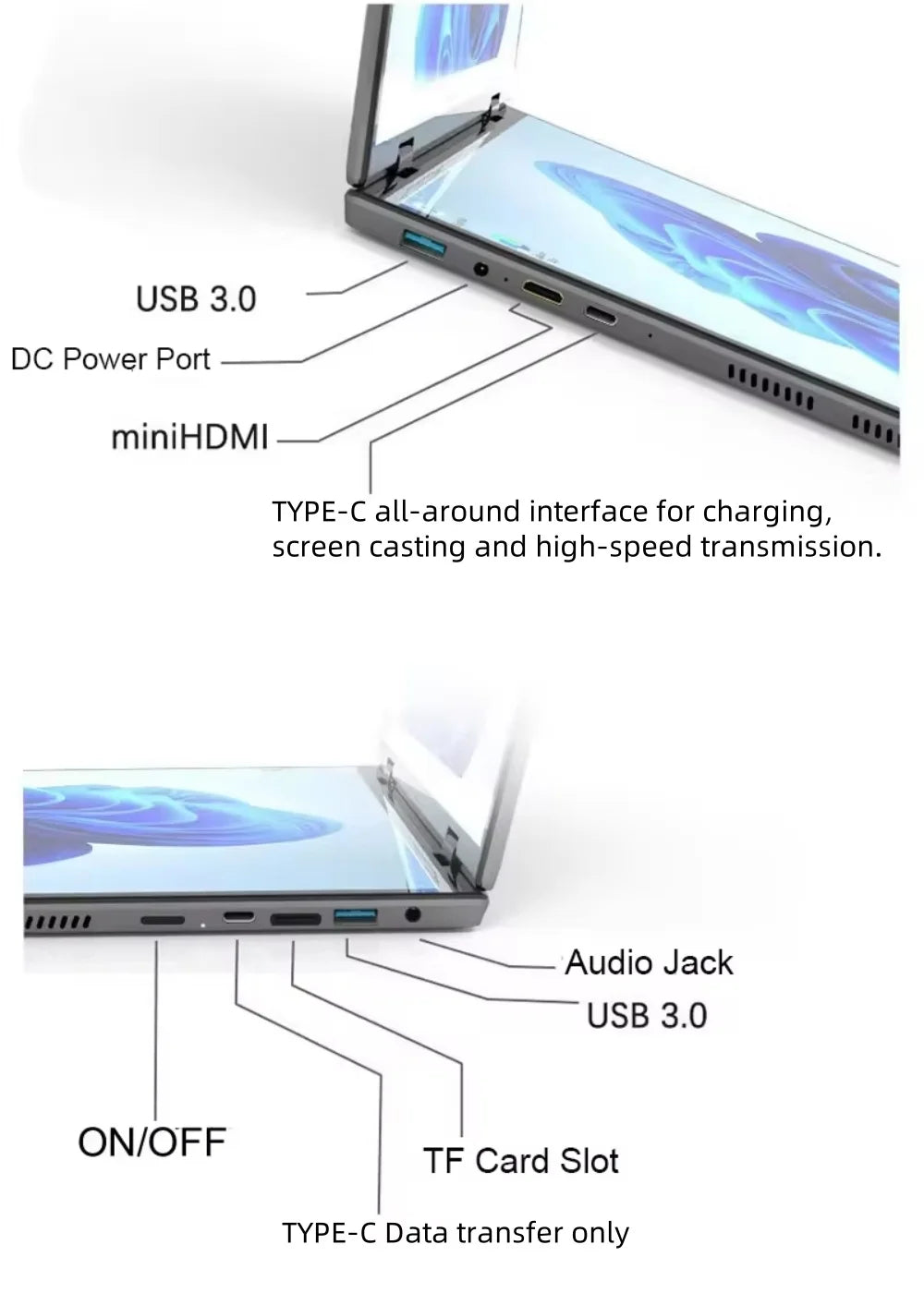 Intel N150 N100 CPU Dual Screen Laptop 14"+14 " 2K Touch Screen Notebook 32GB 360 Degree Flip Metal Case 2 in 1 Laptop Computer