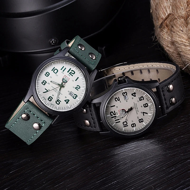 Fashion Arabic Dial Men Quartz Watch Casual Leather Strap Men's Calendar Sports Watches