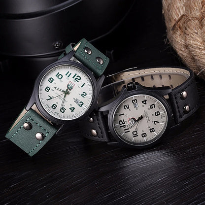 Fashion Arabic Dial Men Quartz Watch Casual Leather Strap Men's Calendar Sports Watches