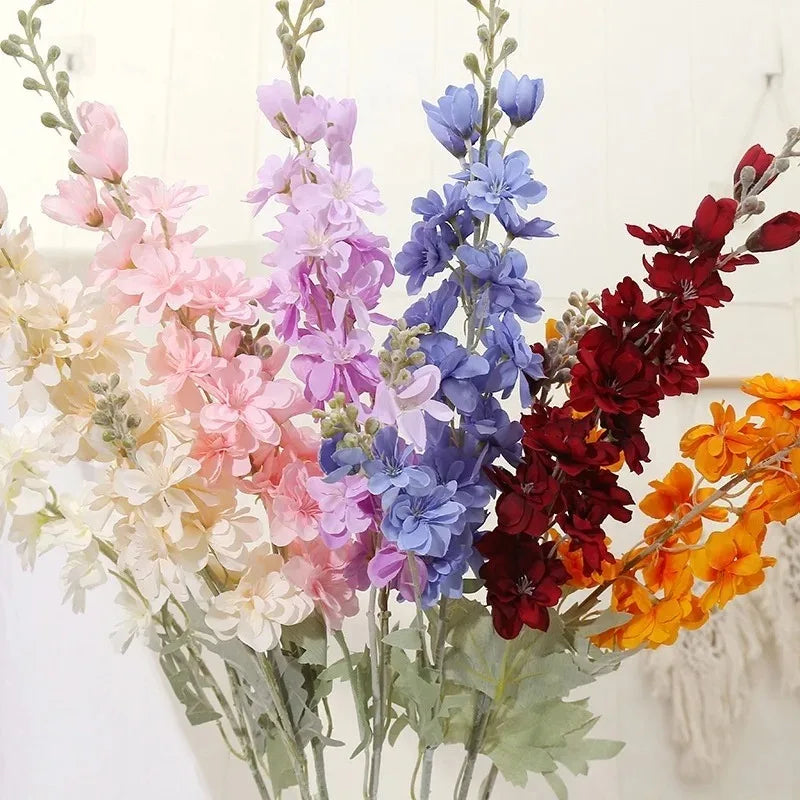 Artificial New Flowers Delphinium Flower Branch Fake Leaf Wedding Decoration Outdoor DIY For Home Decorative Vase Accessories