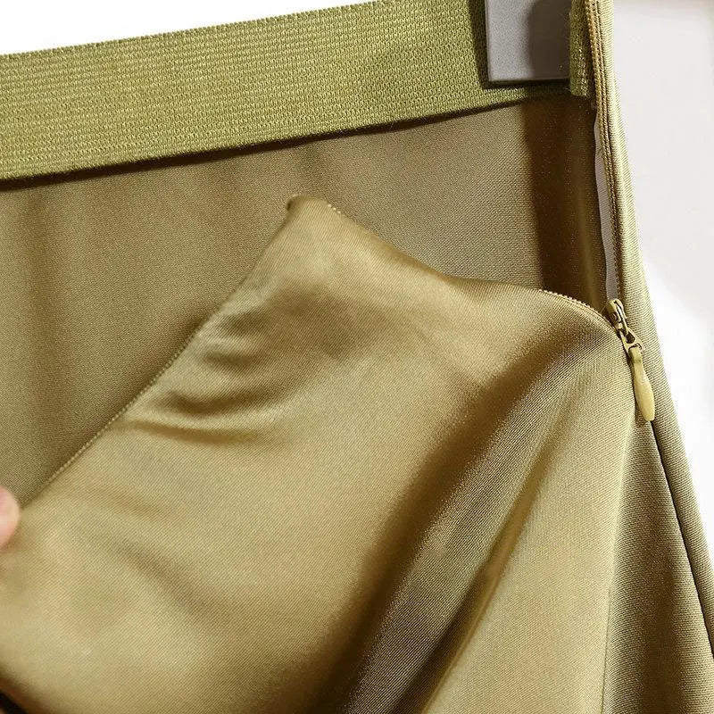 Botvotee Elegant Satin Long Skirt for Women Spring Summer 2025 Office Ladies Korean Style Loose Elastic Band Midi Skirts