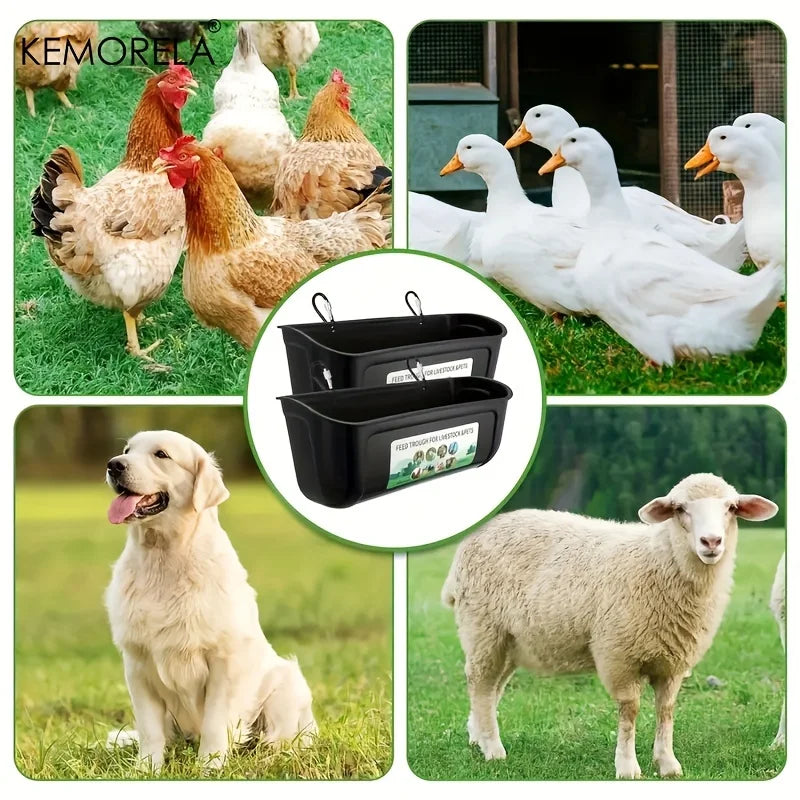 KEMORELA 2PCS Goat Feeder Hanging Duck And Chicken Feeder Small Pet Food Basin Fence Feed Trough Goose Drinking Trough With Clip