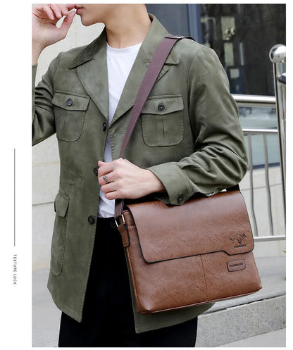 Business Shoulder Bag For IPAD PU Leather Business Handbag Men Messenger Bag Large Side Sling Bag Fashion Man Crossbody Bag