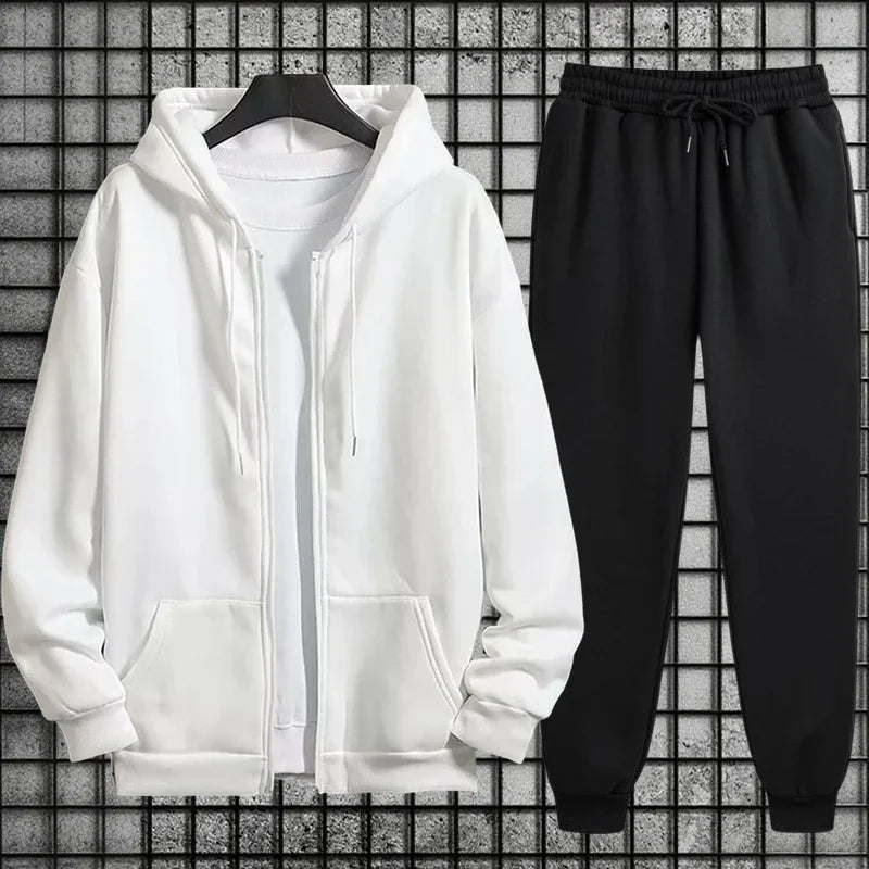 2026 New Arrival Men's Zipper Hoodie Sweatpants 2 Piece Set High Quality Hooded Long Sleeve Sweatshirt Autumn Winter Tracksuit