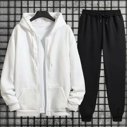 2026 New Arrival Men's Zipper Hoodie Sweatpants 2 Piece Set High Quality Hooded Long Sleeve Sweatshirt Autumn Winter Tracksuit