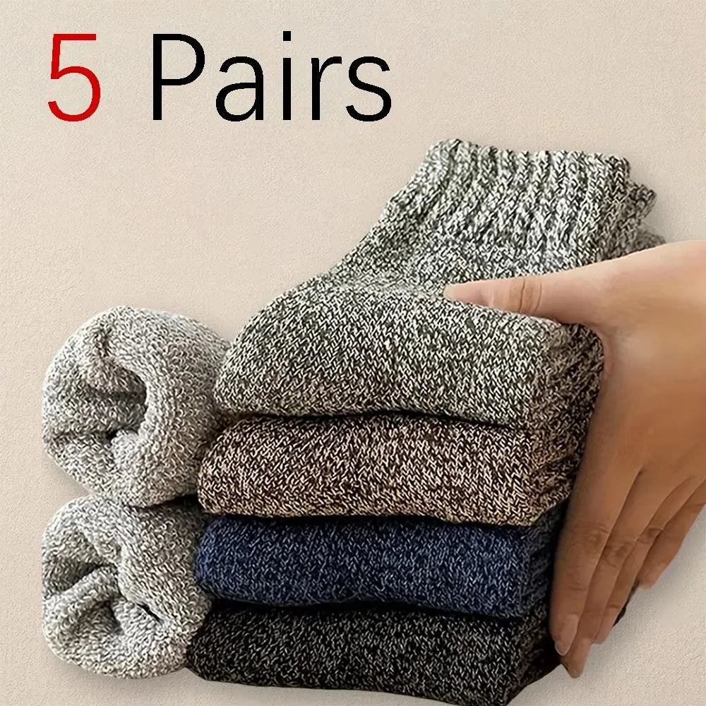 5 Pairs Autumn Winter Thick Towel Warm Socks Harajuku Men Women Keep Warm Socks  Cotton Solid Color Casual Wool Socks Gifts