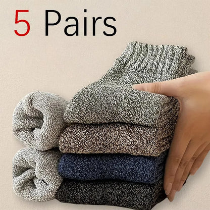 5 Pairs Autumn Winter Thick Towel Warm Socks Harajuku Men Women Keep Warm Socks  Cotton Solid Color Casual Wool Socks Gifts