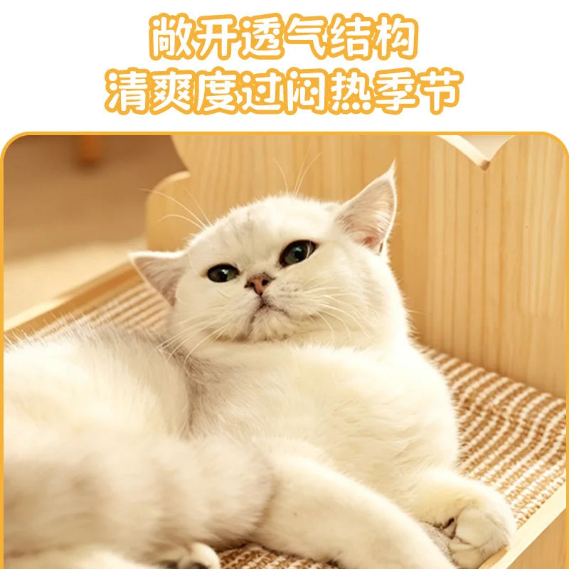 Cat Bed Wooden Cat And Dog Bed With Teddy Bear Pattern Indoor Pet Furniture Floor To Ceiling Bed Comfortable Durable