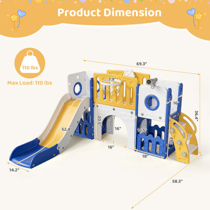 Toddler Slide, 9 in 1 Kids Slide and Climber Playset Indoor Outdoor Playground for Children, w/Basketball Hoop & Ball Telescope