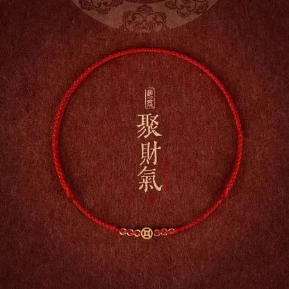 Hand Braided Red Rope Bracelet Copper Lucky Bead Hand Rope Couple Bracelet Simple Buckle Ethnic Original Female Accessory