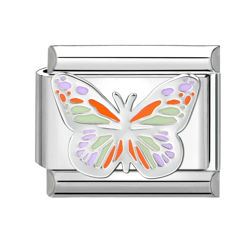 Fashion Drip Glaze Blue Eyes Colorful Butterfly Italian Charm Links Fit 9mm Stainless Steel Bracelet Jewelry DIY Making Beads
