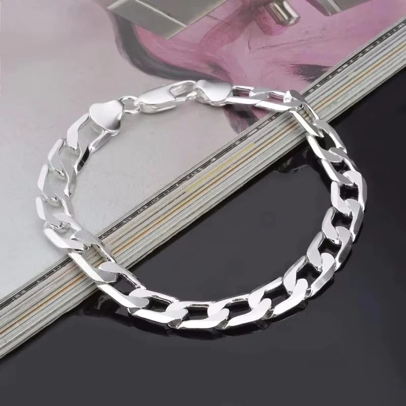 925 Sterling Silver Bracelet Sideways Silver Bracelet 6MM8MM10MM12MM Bracelet Men & Women Jewelry
