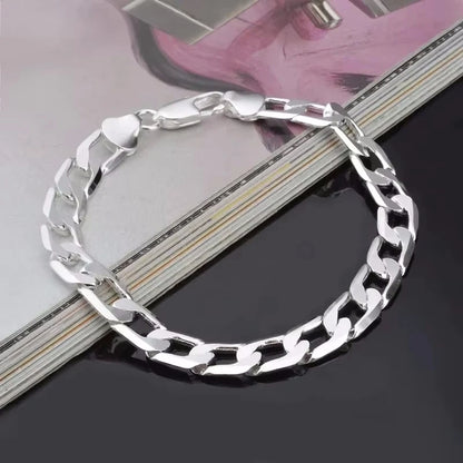 925 Sterling Silver Bracelet Sideways Silver Bracelet 6MM8MM10MM12MM Bracelet Men & Women Jewelry