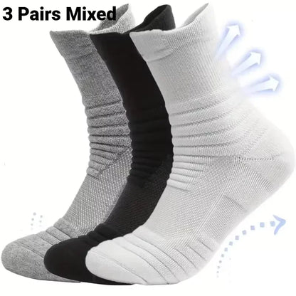 3 Pairs Men's Socks Compression Stockings Breathable Basketball Sports Cycling Moisture Wicking High Elastic Tube