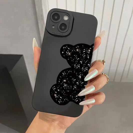 Floral Bear Painting Phone Case For iPhone 17 16 15 14 Pro Max 16E 13 12 11 16 Plus 17 Air Shockproof Soft Silicone Bumper Cover