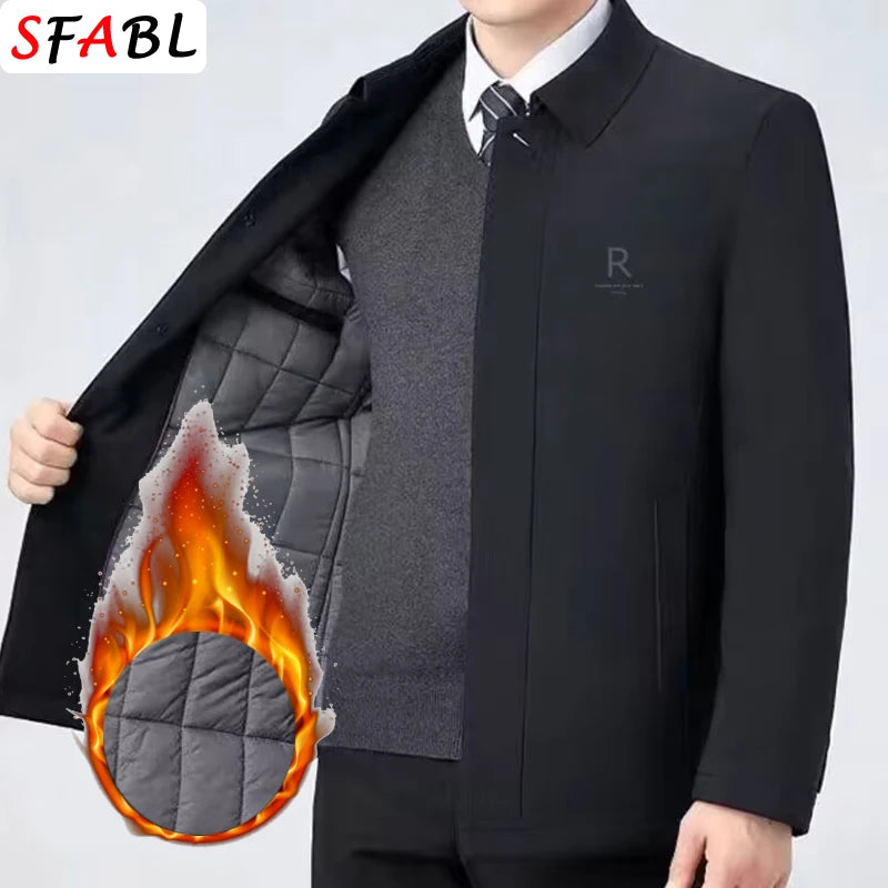 Thicken Padded Social Jackets Men's Winter Jacket Windbreak Fleece Lining Blazers for Men Business Luxury Men's Winter Coat XXXL