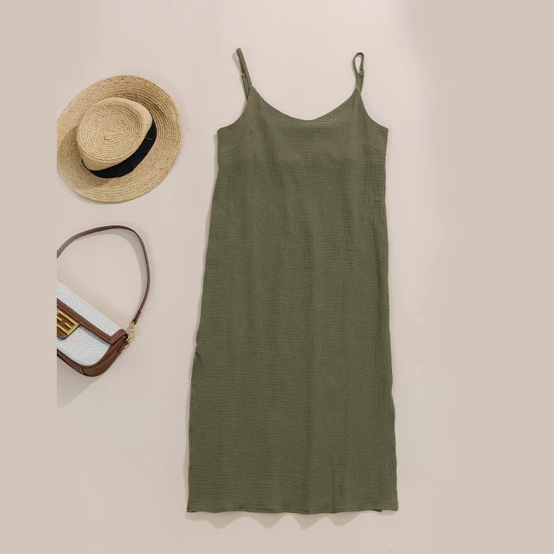 Casual Muslin 100% Cotton Gauze Dresse Summer Women's Loose Sleeveless Backless Streetwear Female Chic Dress Vestidos Long Robe