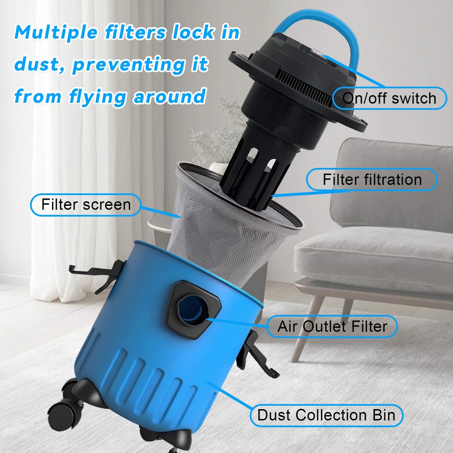 15L Wet Dry Vacuum Cleaner Portable Wet&Dry Blower Function Household Shop Vac With Full Accessories