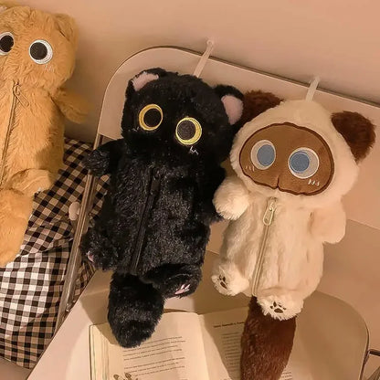 Cartoon Plush Big-Eyed Cat Pencil Case Super Soft Fun Doll Large Capacity Pencil Bags Multi-Functional Stationery Storage Bag