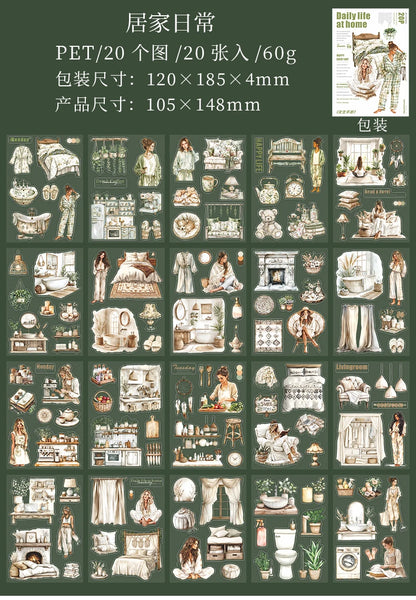JIANQI 20 Sheets PET Die cut Stickers book Girl's Handbook Decorative handmade Scrapbooking Material Diary Album Craft Supplies