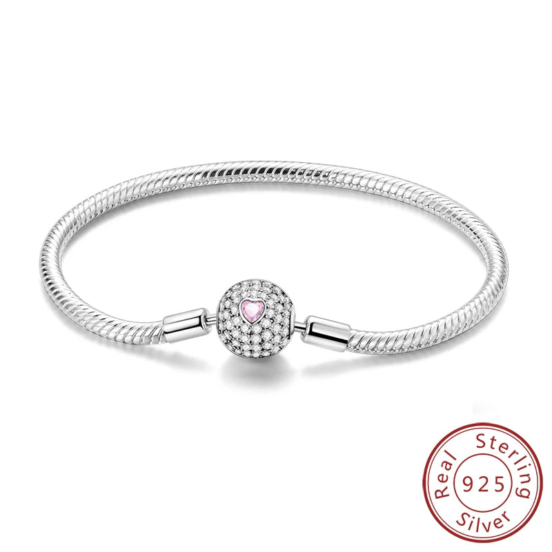Original 925 Sterling Silver Bracelets 17-20CM Love Heart Flowers Butterfly Charms Beads Bracelet For Women Fashion Jewelry Gift