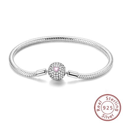 Original 925 Sterling Silver Bracelets 17-20CM Love Heart Flowers Butterfly Charms Beads Bracelet For Women Fashion Jewelry Gift