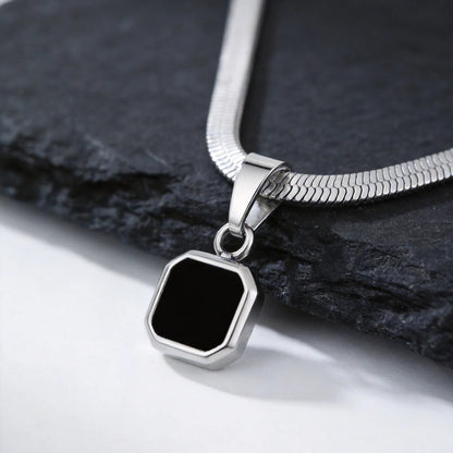 Vnox Geometric Square Natural Stone Pendant Necklace for Men, Gold Silver Color Stainless Steel Blade Chain, Trendy Jewelry Gift