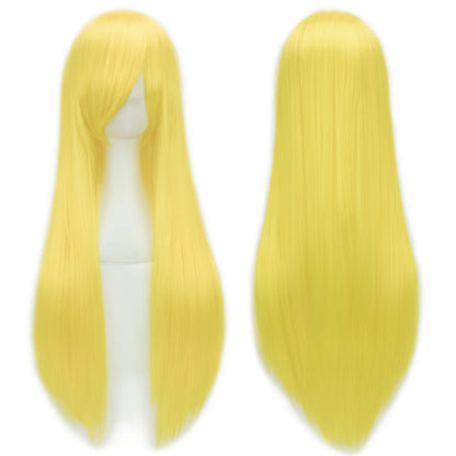 Soowee 80cm Long Synthetic Hair White Purple Cosplay Wigs Party Black Hair Straight Wig Hairpiece for Women