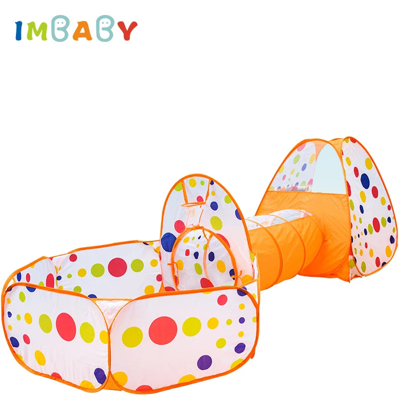Senior 3-in-1 Foldable Baby Playground Children's Game Tent Baby Ball Fence with Crawling Tunnel Basketball Frame Children Gifts