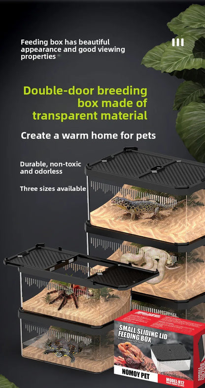 NOMOY Magnetic Sliding Lid Reptile Enclosure - Dual Opening Critter Cage for Crested Geckos, Frogs, Lizards, Snakes & Silkworms