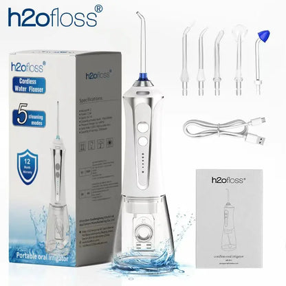 H2ofloss Oral Irrigator Water Flosser 140PSI High Pressure Water-Proof Design 300ml 5 Modes 5 Nozzles for Dental Cleaning