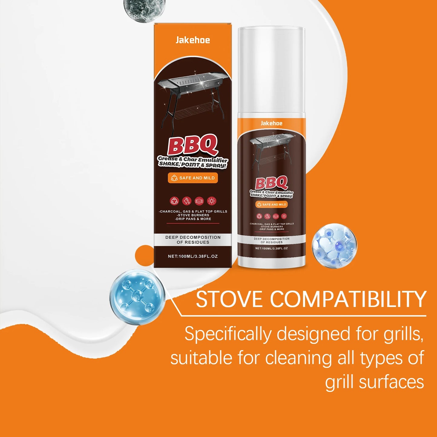 Grill Cleaner Spray for BBQ Oven Stove Grease Remover Heavy Duty Degreaser Baked On Grease Burnt On Food Outdoor Indoor 100ml