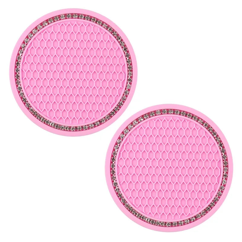 2Pcs Car Bling Rhinestone Cup Holder Drink Pad Interior Decoration Anti-slip Mat Round Durable Coaster Heat Resi Car Accessories