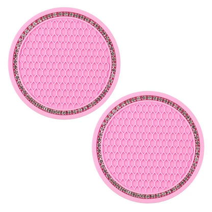 2Pcs Car Bling Rhinestone Cup Holder Drink Pad Interior Decoration Anti-slip Mat Round Durable Coaster Heat Resi Car Accessories