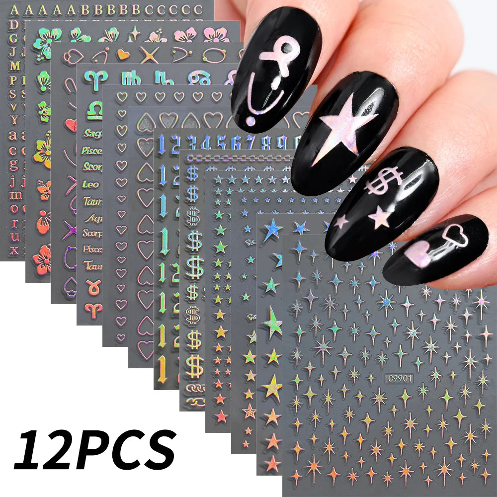 12pcs/set Cute Cartoon Dog/Cat Nail Art Stickers 3D Graffiti Black Cat Dog  Nail Decals 8*10cm Self-Adhesive Cartoon Nail Art Su
