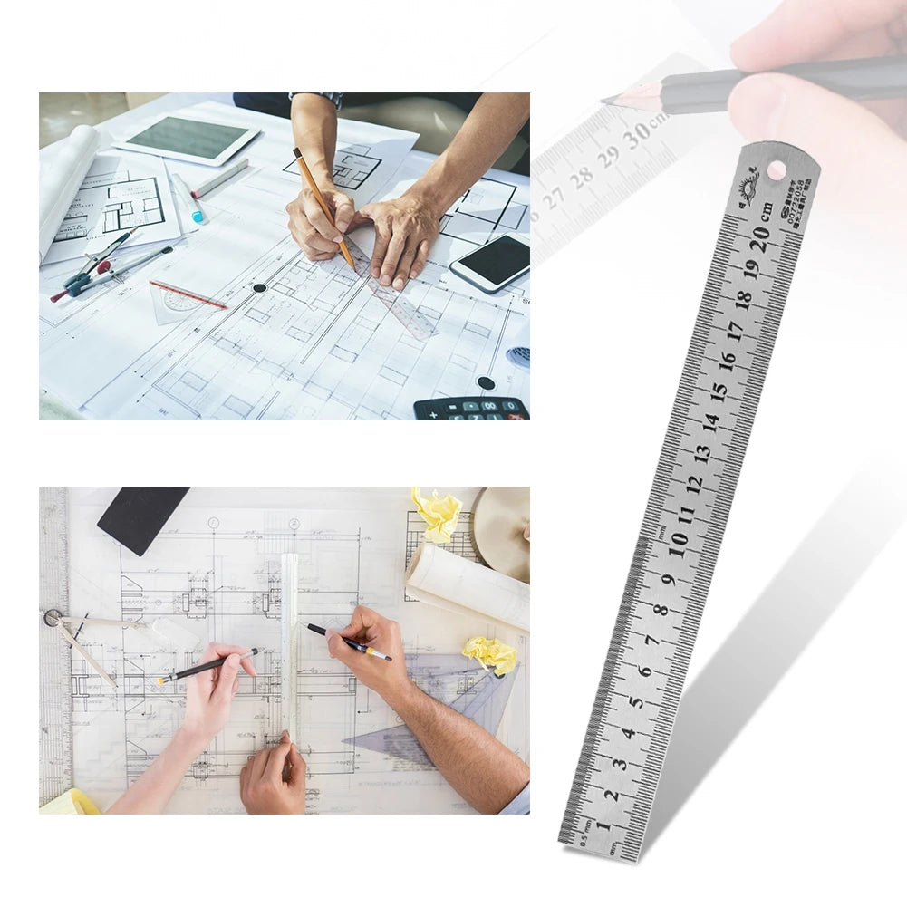 Metal Scale Stainless Steel Straight Ruler Measuring Stationery Drafting Accessories Hand Measuring Tool School Office Supplies