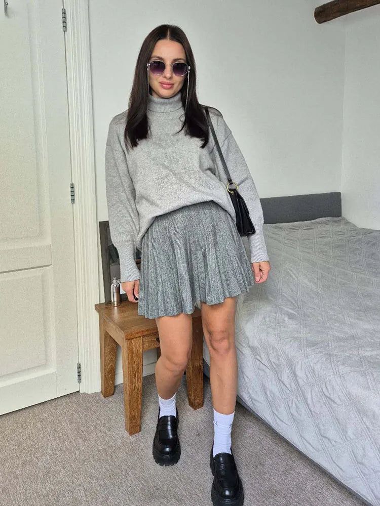 Autumn Knit White Mini Pleated Skirts For Women A Line Skirt Gray High Waist Women Knitted Pleated Short Skirts Korean Fashion