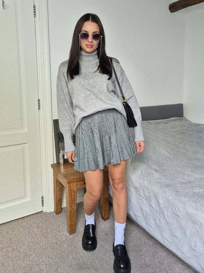 Autumn Knit White Mini Pleated Skirts For Women A Line Skirt Gray High Waist Women Knitted Pleated Short Skirts Korean Fashion