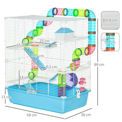 Large 5-stage hamster rodent cage with water watering tunnel wheel Dim. cages room ladder for pet animals, hamster cages rat cages, pet animals furniture