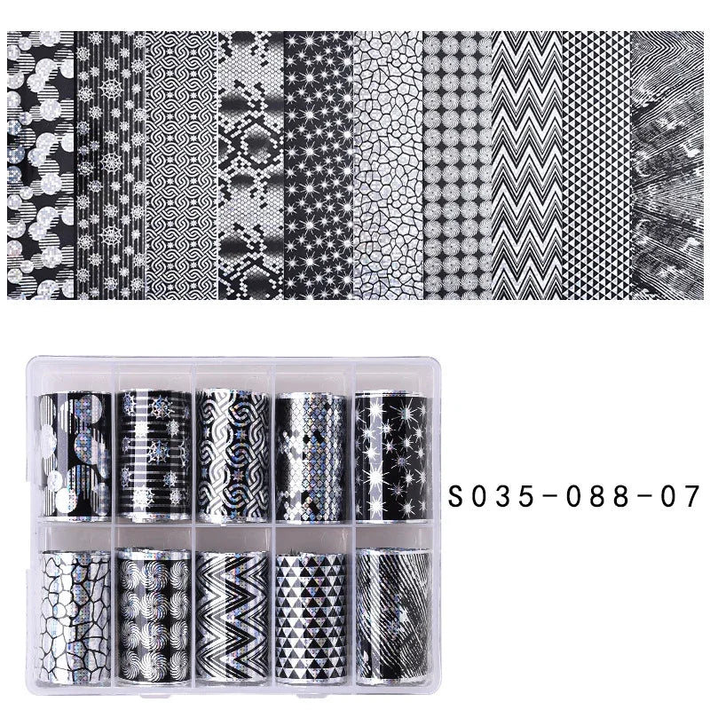 10 Patterns New Metal Nail Foils for Transfer Paper Stickers Floral Chameleon Nails Wraps DIY Water Marble Nail Art Decorations