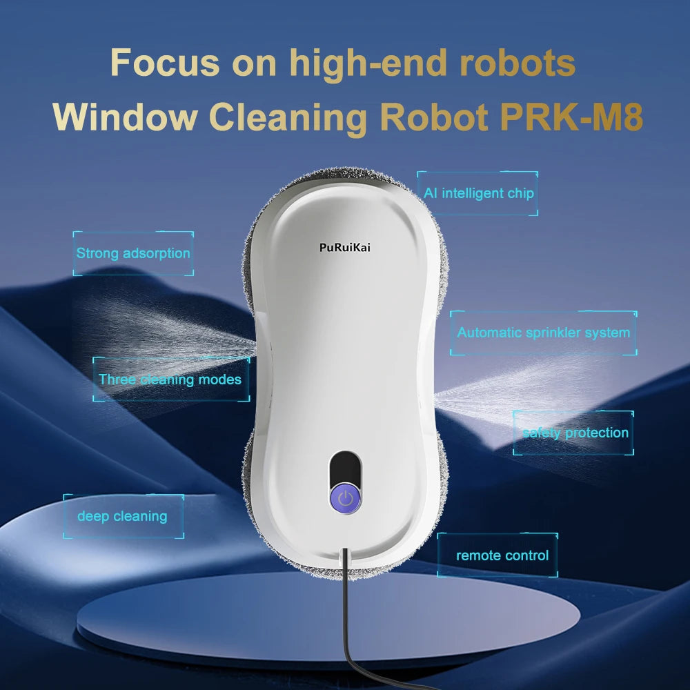 PuRuiKai Portable Window Cleaning Robot,Intelligent Cleaning with Dubbele Nozzle Water Sprayer, Remote Control