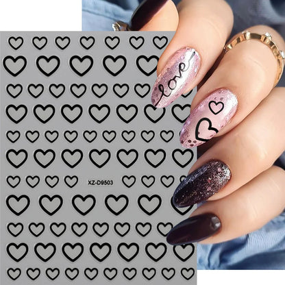 8pcs/set Mini Red Heart Valentines Nail Stickers Irregular Love Stripe Gold/Silver Nail Decals Sliders Laser Shiny Manicure Acce
