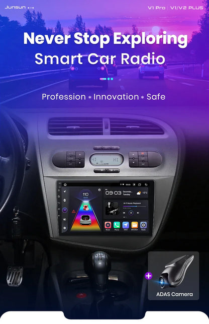 Junsun Wireless CarPlay Android Auto Car Radio for Seat Leon MK2 2005 2006 2007 2008 -2012 2 DIN Multimedia Stereo with Built-in Cooling Fan GPS Navigation SWC Bluetooth FM RDS DSP IPS Screen Car Intelligent Systems 4G WiFi 8