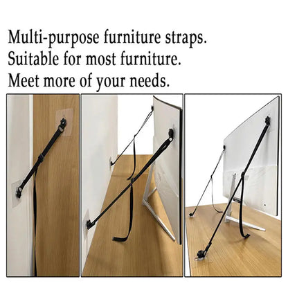 2 Pcs  Adjustable TV Safety Straps,No-Drill Adhesive Anti-Tip Furniture Anchors For Baby Proofing,Flat Screens Fix To Wall