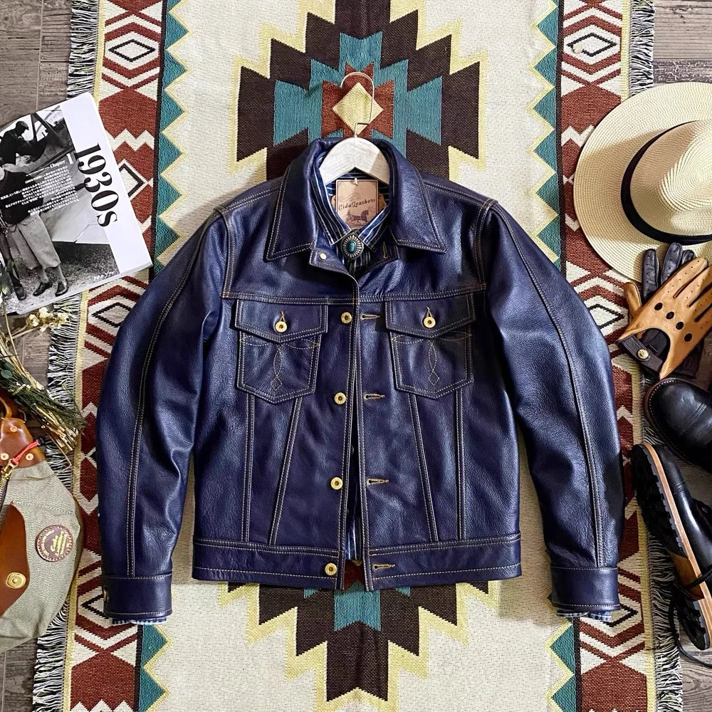 CC Shop Top.Y2K new classic casual slim fit genuine leather coat.quality fashion cowhide jacket.Young popular 557 style Denim