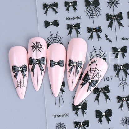 1/3pcs 3D Halloween Nail Stickers Pumpkin Ghost Spider Skull Design Bow  Flower Cute Cat Adhesive Slider Decals Manicure Decor