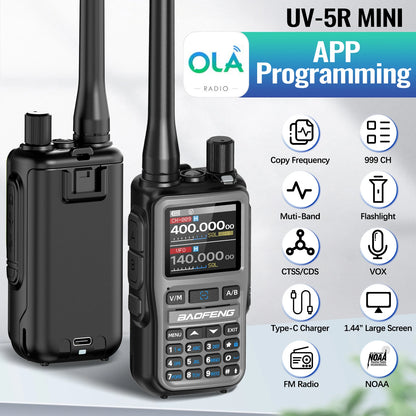 BAOFENG UV 5R Mini Walkie Talkie Dual PTT Bluetooth Programming Wireless Copy Frequency AM FM Long Range Small Size Ham Radio